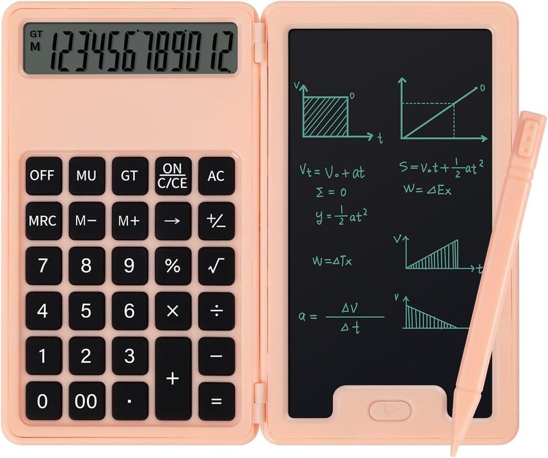 Pidada Desk Portable Basic Calculator with Notepad and Stylus, 12 Digit Large Display Multi-Function for Office, School, Home & Basic Financial (Pink) - Image 1
